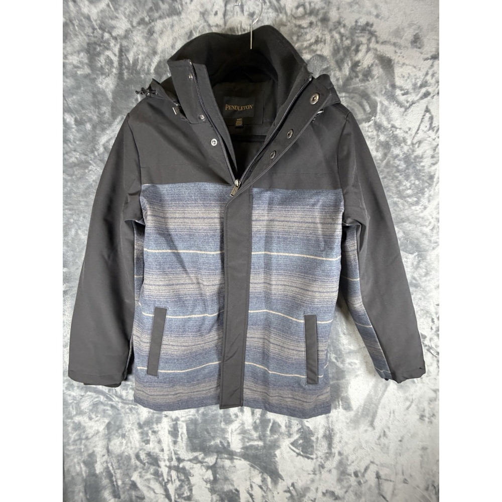 Pendleton Hooded Wool Blend Jacket S NEW Black Blue Stripe Insulated